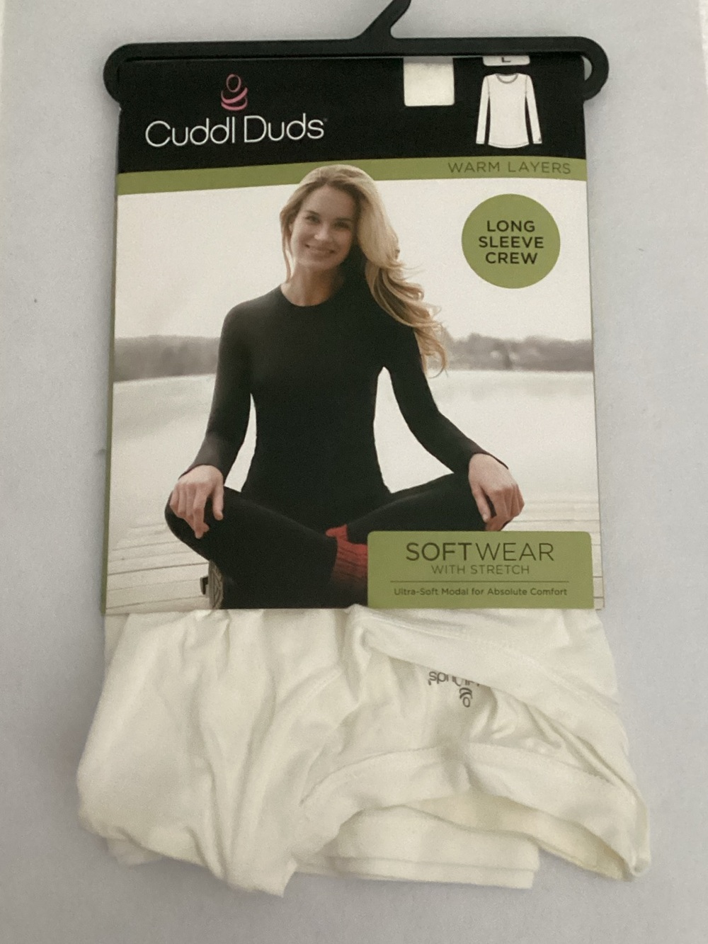 Cuddl Duds Softwear with Stretch Long Sleeve Crew Top - Ivory
